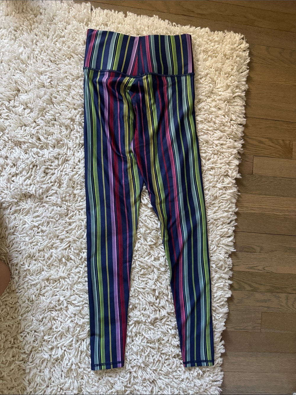 Terez Multicolor Vertical Stripe Leggings - Navy, Pink & Green